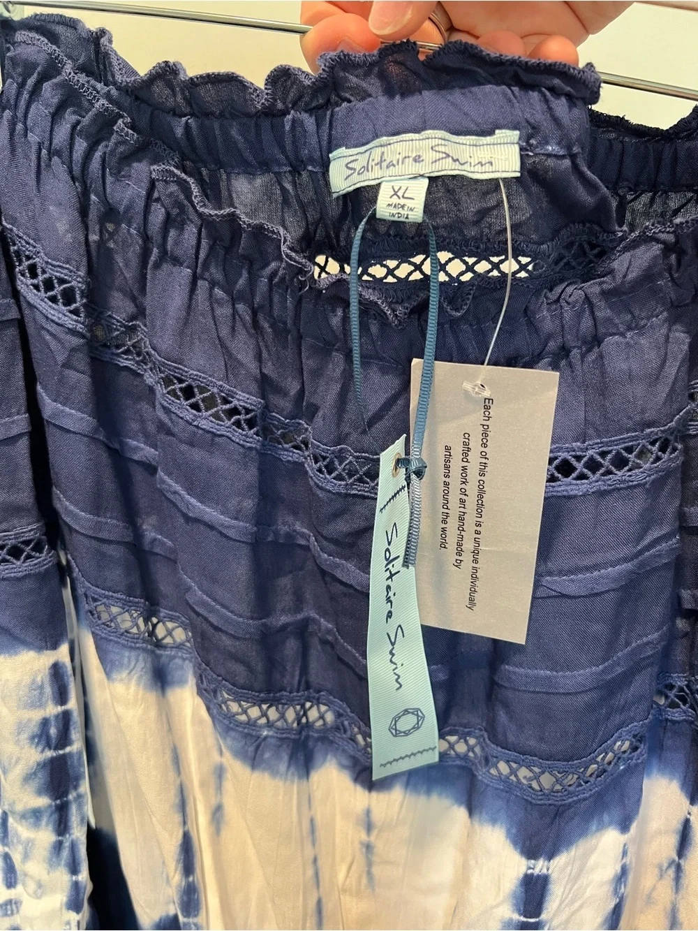 NWT Solitaire Swim Blue White Tie Dye Off Shoulder Romper XL